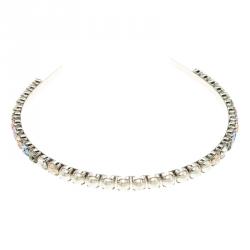 Miu Miu Multicolor Crystals Palladium Finish Metal Headband
