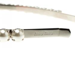 Miu Miu Multicolor Crystals Palladium Finish Metal Headband