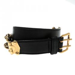 Miu Miu Black Leather Chain Link Belt 85cm