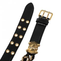 Miu Miu Black Leather Chain Link Belt 85cm