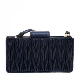 Miu Miu Navy Blue Matelasse Leather Phone Bag