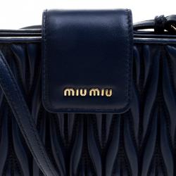 Miu Miu Navy Blue Matelasse Leather Phone Bag