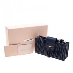 Miu Miu Navy Blue Matelasse Leather Phone Bag