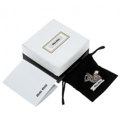 Miu Miu Crystal Faux Pearl Heart Silver Chain Bracelet