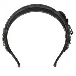 Miu Miu Navy Blue Jacquard Grifon Metal Embellished Headband