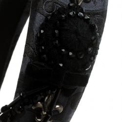 Miu Miu Navy Blue Jacquard Grifon Metal Embellished Headband