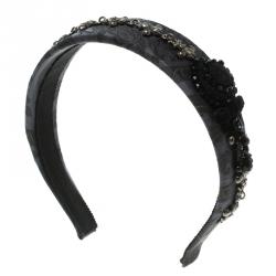 Miu Miu Navy Blue Jacquard Grifon Metal Embellished Headband