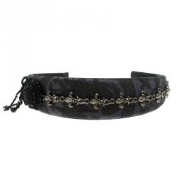 Miu Miu Navy Blue Jacquard Grifon Metal Embellished Headband