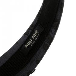 Miu Miu Navy Blue Jacquard Grifon Metal Embellished Headband