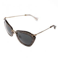 Pre Owned نظارة شمسية ميو ميو عين قطة SMU10N سوداء/ غليتر رمادية