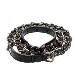Pre Owned Miu Miu Brown Leather Chain Link Belt 90cm