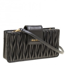 Miu Miu Black Matelasse Leather Phone Bag