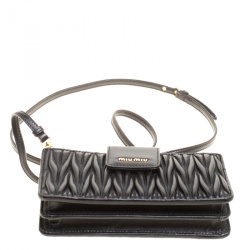 Miu Miu Black Matelasse Leather Phone Bag