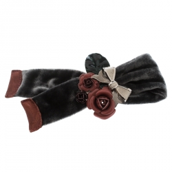 Miu Miu Flower Bow Grey Velvet Enamel Pin Brooch