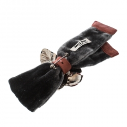 Miu Miu Flower Bow Grey Velvet Enamel Pin Brooch