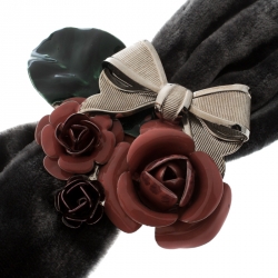 Miu Miu Flower Bow Grey Velvet Enamel Pin Brooch