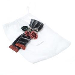 Miu Miu Flower Bow Grey Velvet Enamel Pin Brooch
