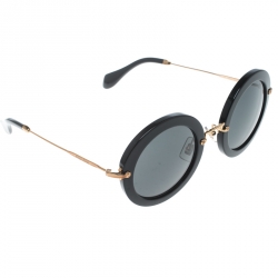 Pre Owned Miu Miu Black/Gold SMU13N Round Sunglasses
