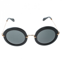 Pre Owned Miu Miu Black/Gold SMU13N Round Sunglasses