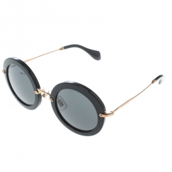 Pre Owned Miu Miu Black/Gold SMU13N Round Sunglasses