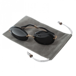 Pre Owned Miu Miu Black/Gold SMU13N Round Sunglasses