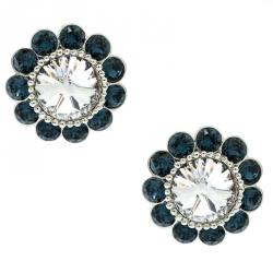 Miu Miu Blue Crystal Flower Silver Tone Clip-on Stud Earrings
