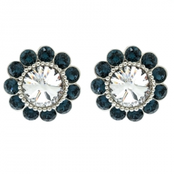 Miu Miu Blue Crystal Flower Silver Tone Clip-on Stud Earrings
