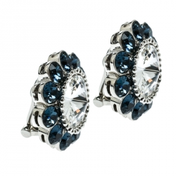 Miu Miu Blue Crystal Flower Silver Tone Clip-on Stud Earrings