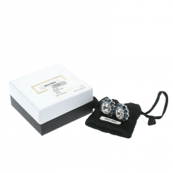 Miu Miu Blue Crystal Flower Silver Tone Clip-on Stud Earrings