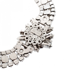 Miu Miu Crystal Faux Pearl Studded Silver Tone Flower Collar Necklace