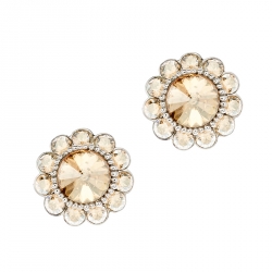 Miu Miu Brown Crystal Flower Silver Tone Clip-on Stud Earrings