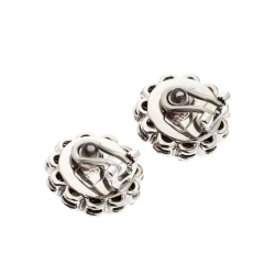 Miu Miu Brown Crystal Flower Silver Tone Clip-on Stud Earrings