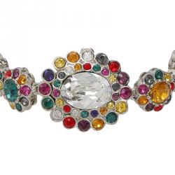 Pre Owned Miu Miu Rebels Multicolor Crystal Silver Tone Floral Bracelet