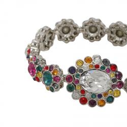 Pre Owned Miu Miu Rebels Multicolor Crystal Silver Tone Floral Bracelet