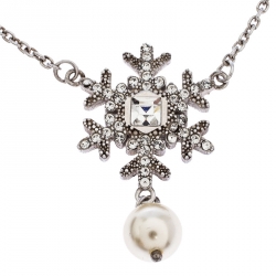 Miu Miu Silver 925 Snow Flake Crystal Embellished Drop Pearl Bracelet