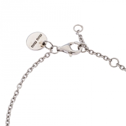 Miu Miu Silver 925 Snow Flake Crystal Embellished Drop Pearl Bracelet