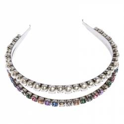 Miu Miu Faux Pearl and Crystal Embellished Silver Tone Head Band