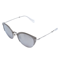 Miu Miu Matte Grey/ Silver Mirrored SMU53R Cat Eye Sunglasses 