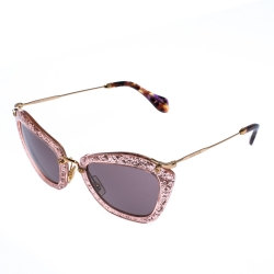 Miu Miu Gold/Pink SMU 10N Glitter Effect Cateye Sunglasses