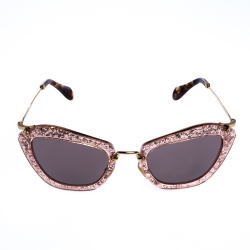 Miu Miu Gold/Pink SMU 10N Glitter Effect Cateye Sunglasses