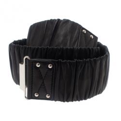 Pre Owned Miu Miu Black Leather Waist Belt 90CM
