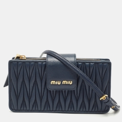 Miu Miu Navy Blue Leather Phone Crossbody Bag