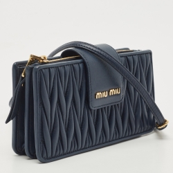 Miu Miu Navy Blue Leather Phone Crossbody Bag