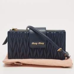 Miu Miu Navy Blue Leather Phone Crossbody Bag