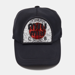 Pre Owned Miu Miu Black Jersey Embellished Detail Baseball Cap