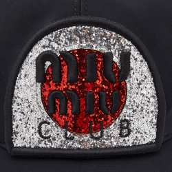 Pre Owned Miu Miu Black Jersey Embellished Detail Baseball Cap