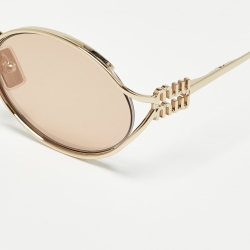مملوكة مسبقًا Miu Miu Brown/Gold Tinted SMU 52Y Oval Sunglasses