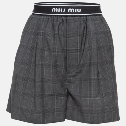 Miu Miu Grey Prince of Wales Check Wool Shorts XS