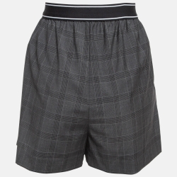 Miu Miu Grey Prince of Wales Check Wool Shorts XS