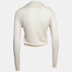 Miu Miu Cream Embellished Collar Crochet Cardigan S
